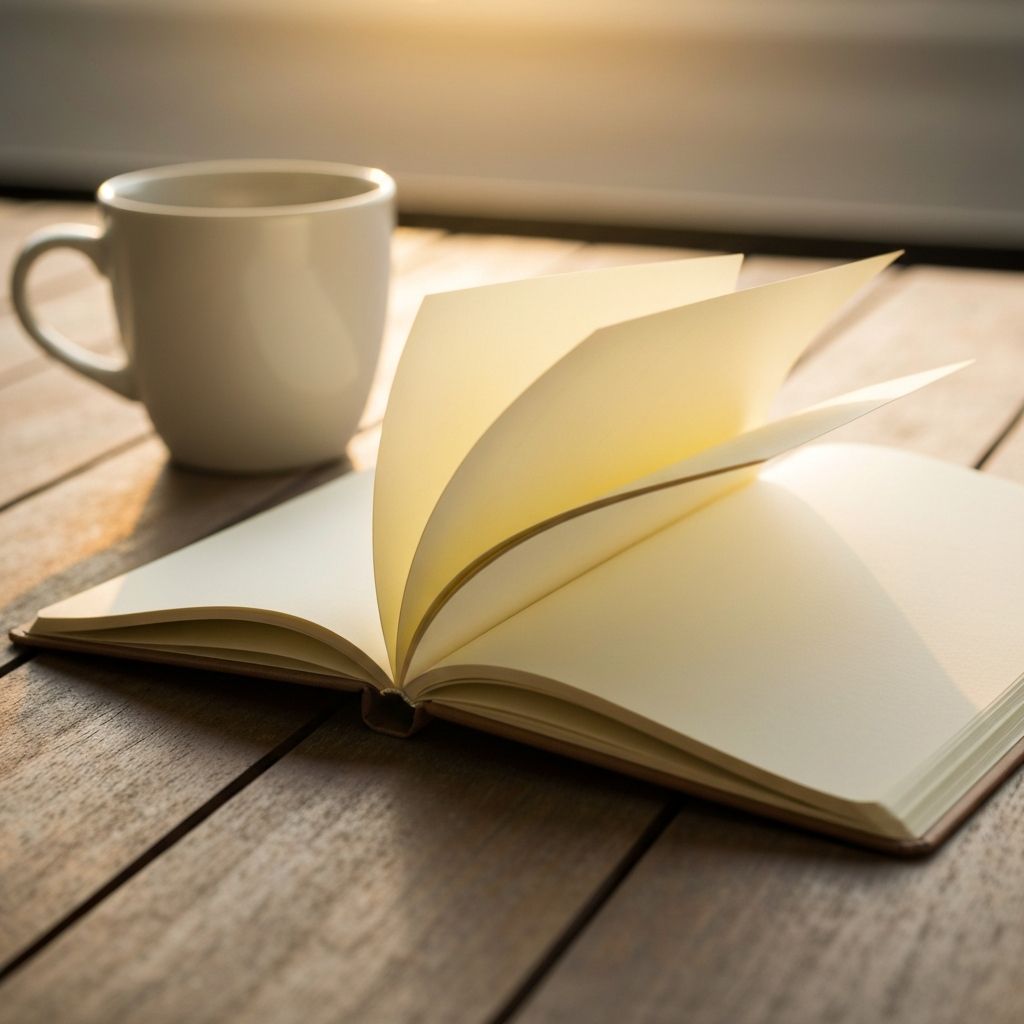 Quaderno aperto su tavolo in legno